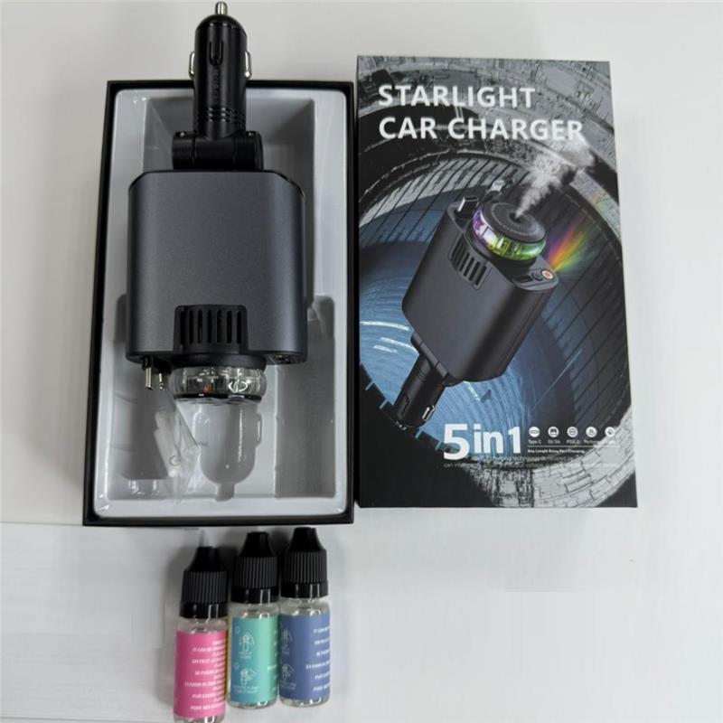 5-in-1 Retractable USB C Car Charger with Aromatherapy & Starlight – Fast Car Charging Adapter